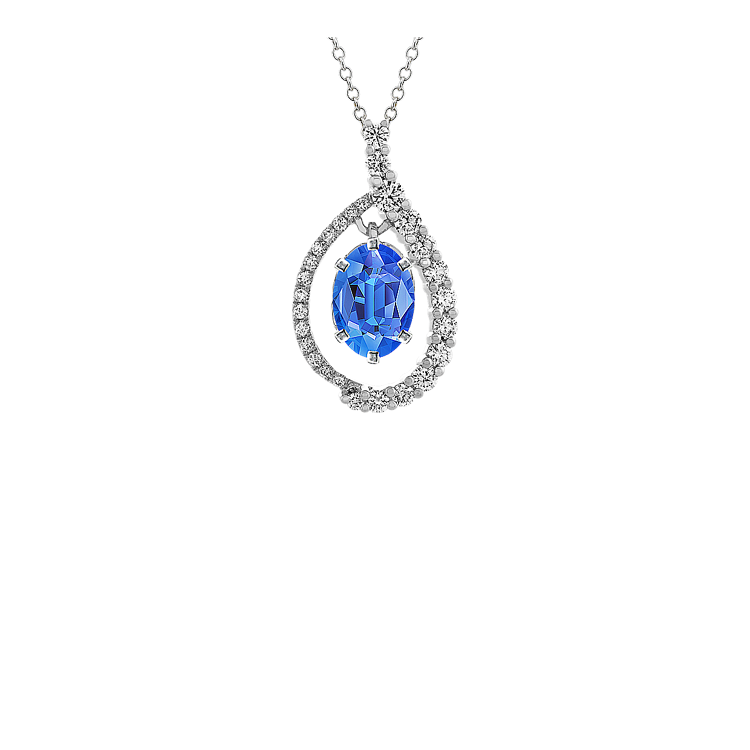 Natural Diamond Halo Pendant for Oval Gemstones (24 in)