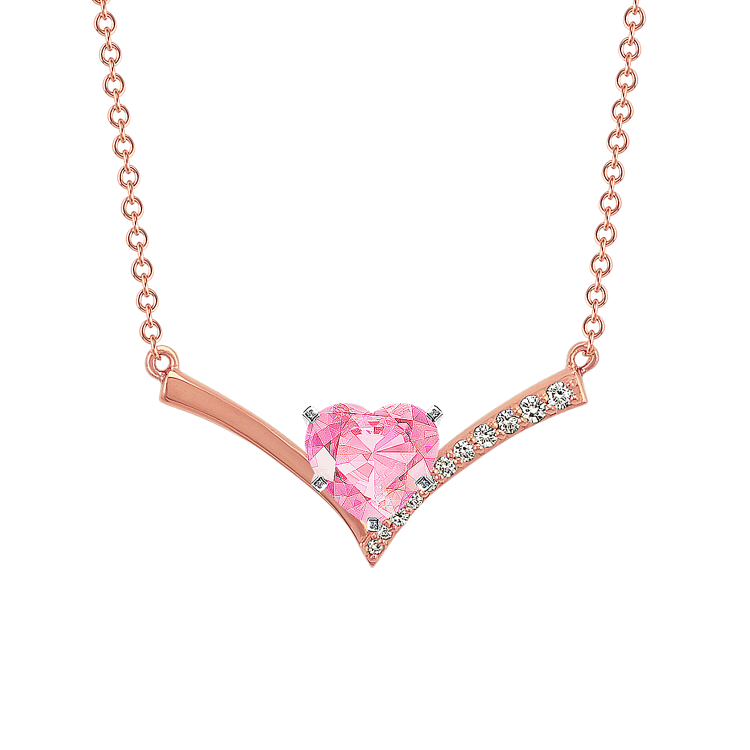 Natural Diamond Necklace for Heart-Shaped Gemstone in 14k Rose Gold (18 in)