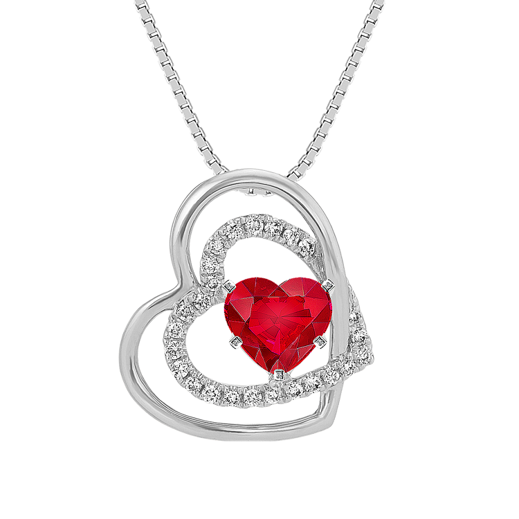 Round Natural Diamond Hearts Pendant in 14k White Gold (18 in)