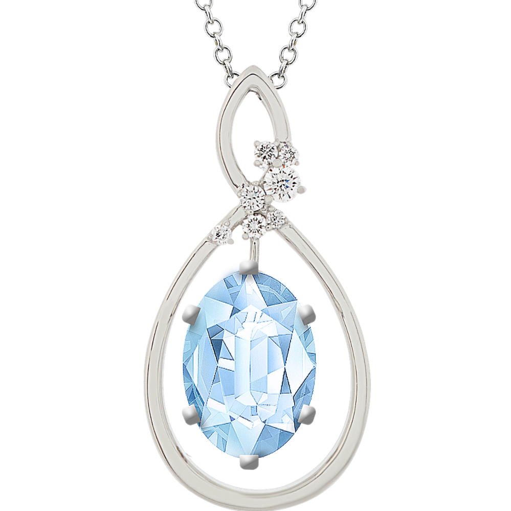10.01 mm Natural Aquamarine Necklace in White Gold
