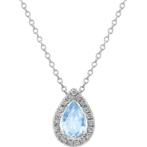 Diamond Pendant for Pear-Shaped Gemstone (22 in) with Pear Aquamarine