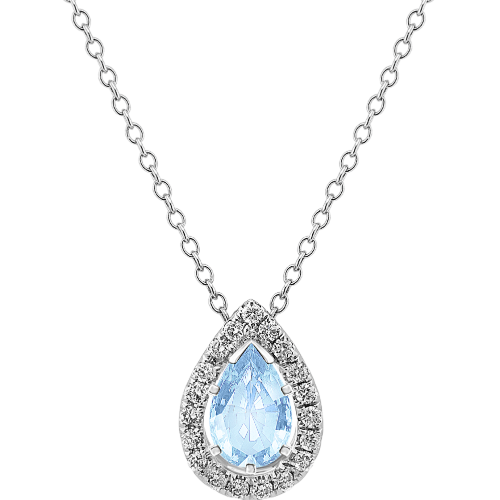 6.97 mm Natural Aquamarine Necklace in White Gold