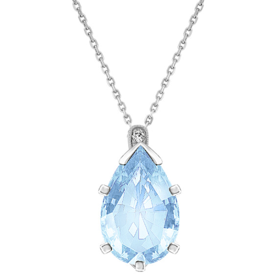 Diamond Accented Pendant for Pear Gemstone (20 in) with Pear Aquamarine