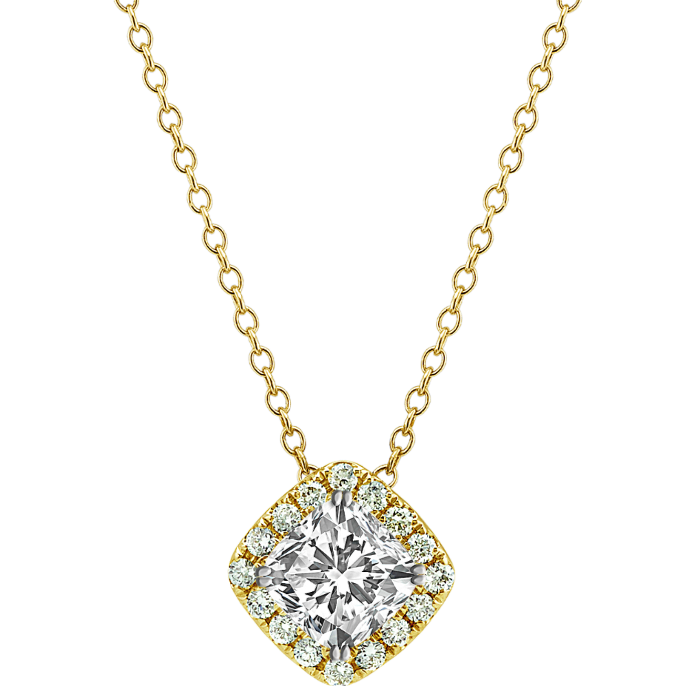 Pick-Your-Gem Halo Pendant (5mm Cushion Cut)