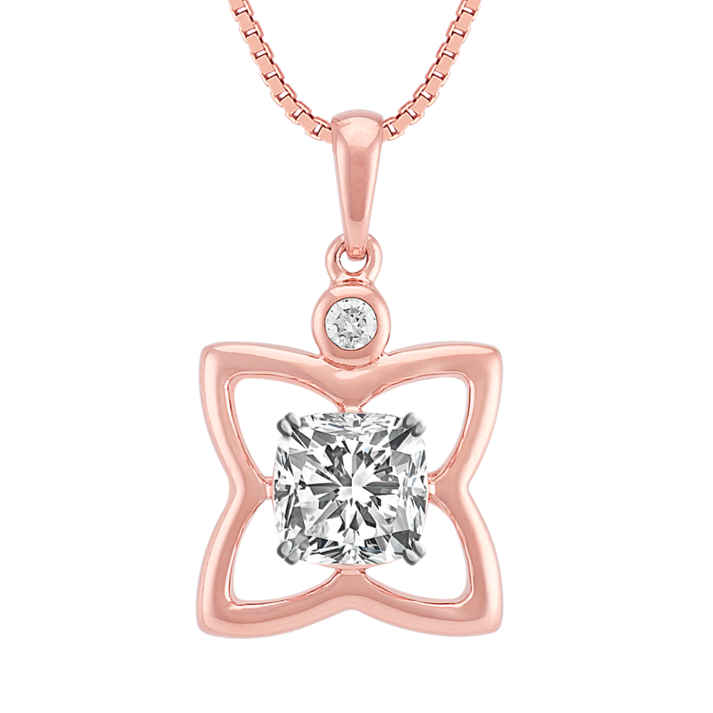 Flower Diamond Pendant for Square Cut Gemstone in 14k Rose Gold (22 in)