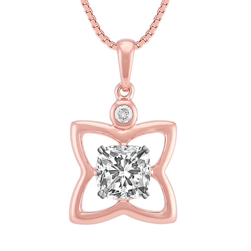 Flower Diamond Pendant for Square Cut Gemstone in 14k Rose Gold (22'')