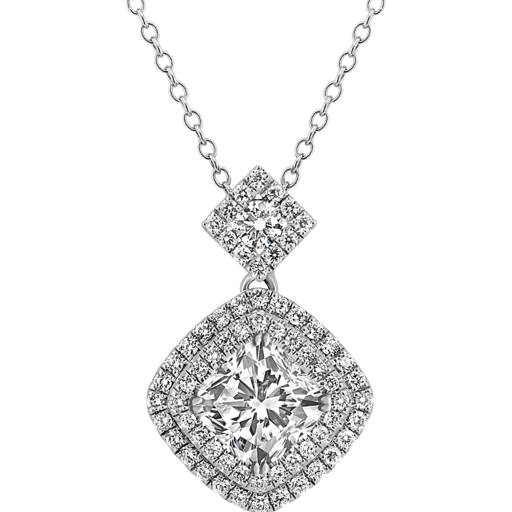 Diamond Halo Pendant in 14k White Gold (22'')