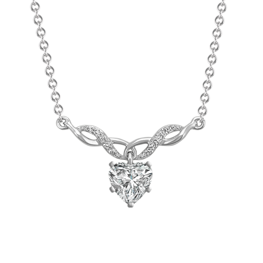 Natural Diamond Swirl Necklace for Heart-Shaped Gemstone in 14k White Gold (18 in)