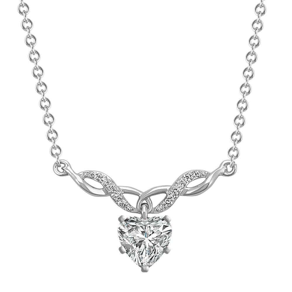 Diamond Swirl Necklace for Heart-Shaped Gemstone in 14k White Gold (18 in)