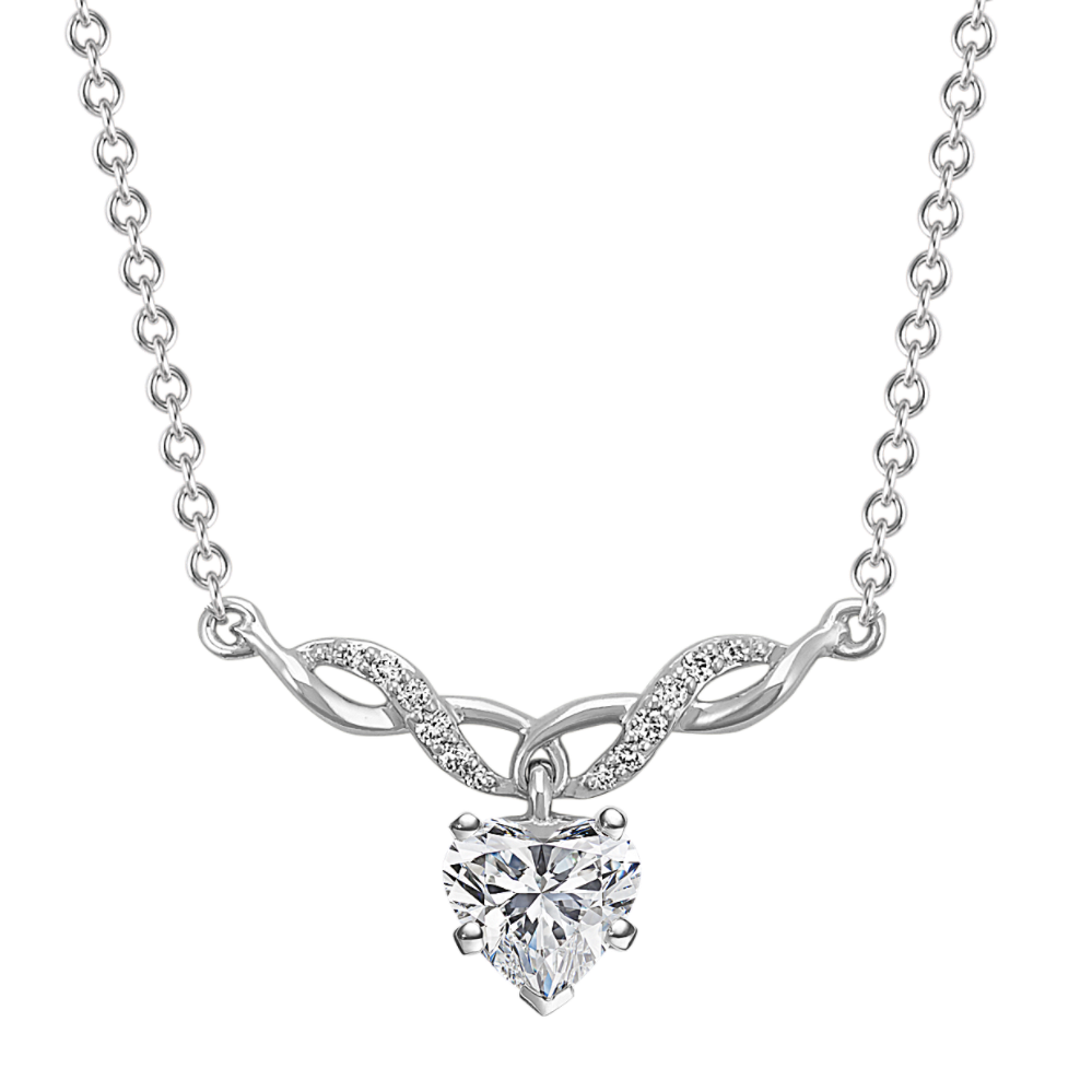 Diamond Swirl Necklace for Heart-Shaped Gemstone in 14k White Gold (18'')