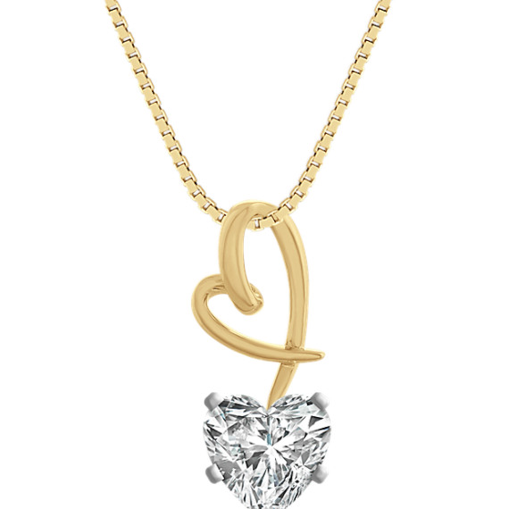 Dangle Heart Pendant in 14k Yellow Gold (18 in) with Heart Diamond