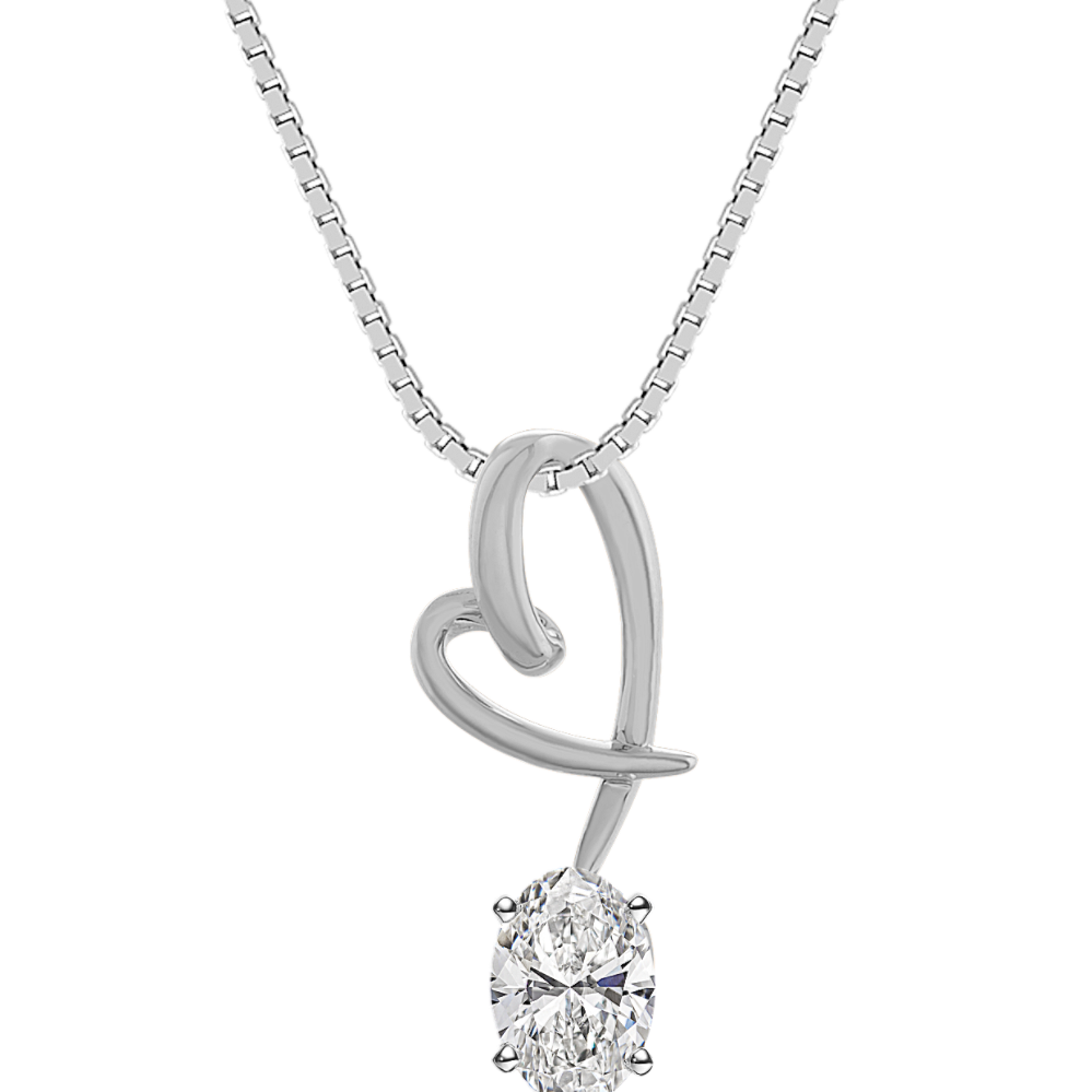 Dangle Heart Pendant in 14k White Gold (18'')