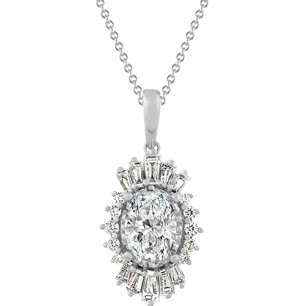 Diamond Halo Pendant in 14K White Gold (22'')