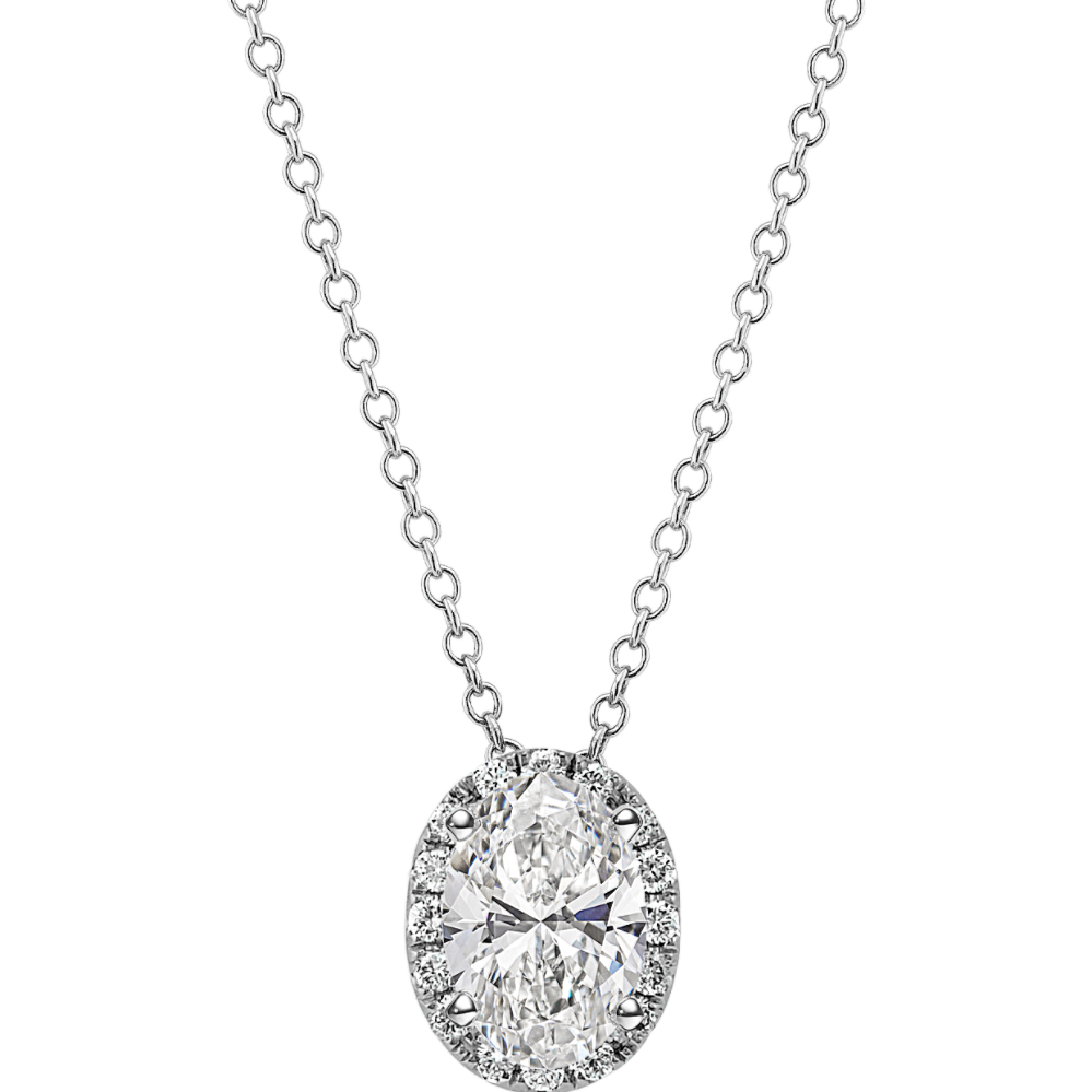 Diamond Halo Pendant for Oval Gemstone (22'')