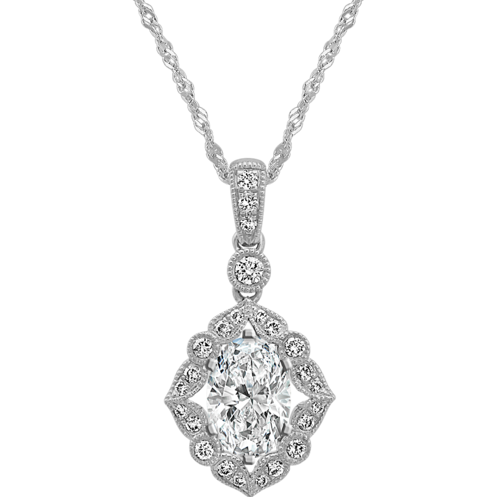 Vintage Diamond Pendant for Oval Gemstone (20 in)