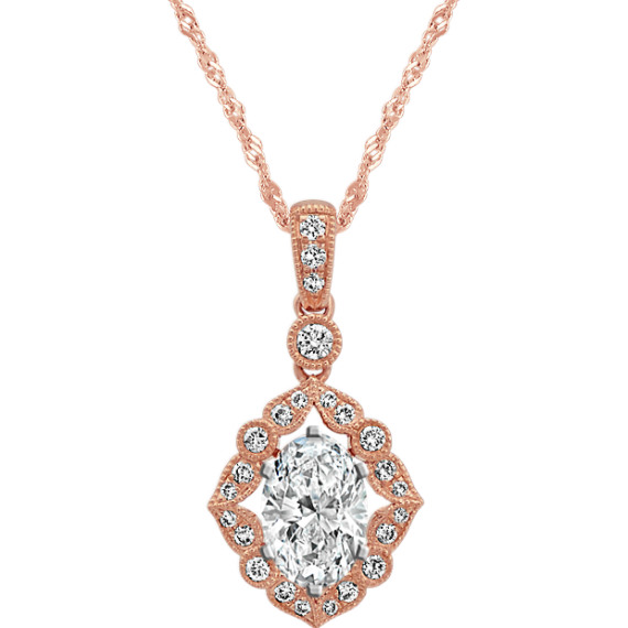 Vintage Diamond Pendant In 14k Rose Gold 20 Shane Co - Rose Gold Necklace With Diamond Pendant