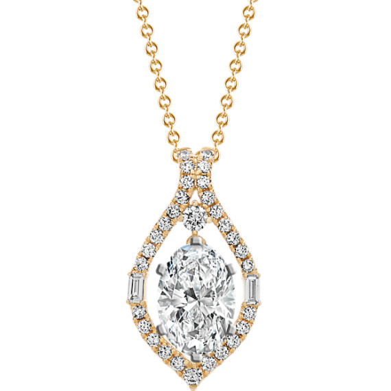 Diamond Pendant in 14k Yellow Gold (24 in) with Oval Diamond