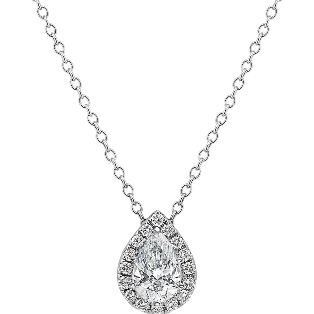 Pear-Shaped 14k White Gold Diamond Pendant (22'')