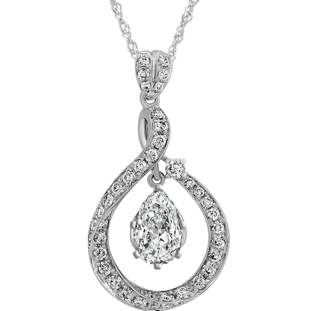 Diamond Swirl Pendant in 14k White Gold (18 in)