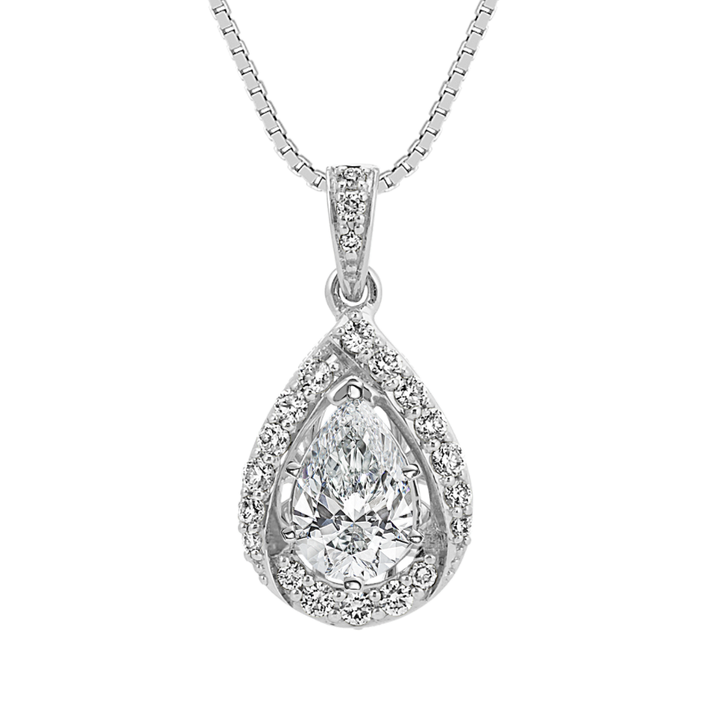 Pear-Shaped Round Diamond Halo Pendant (18'')
