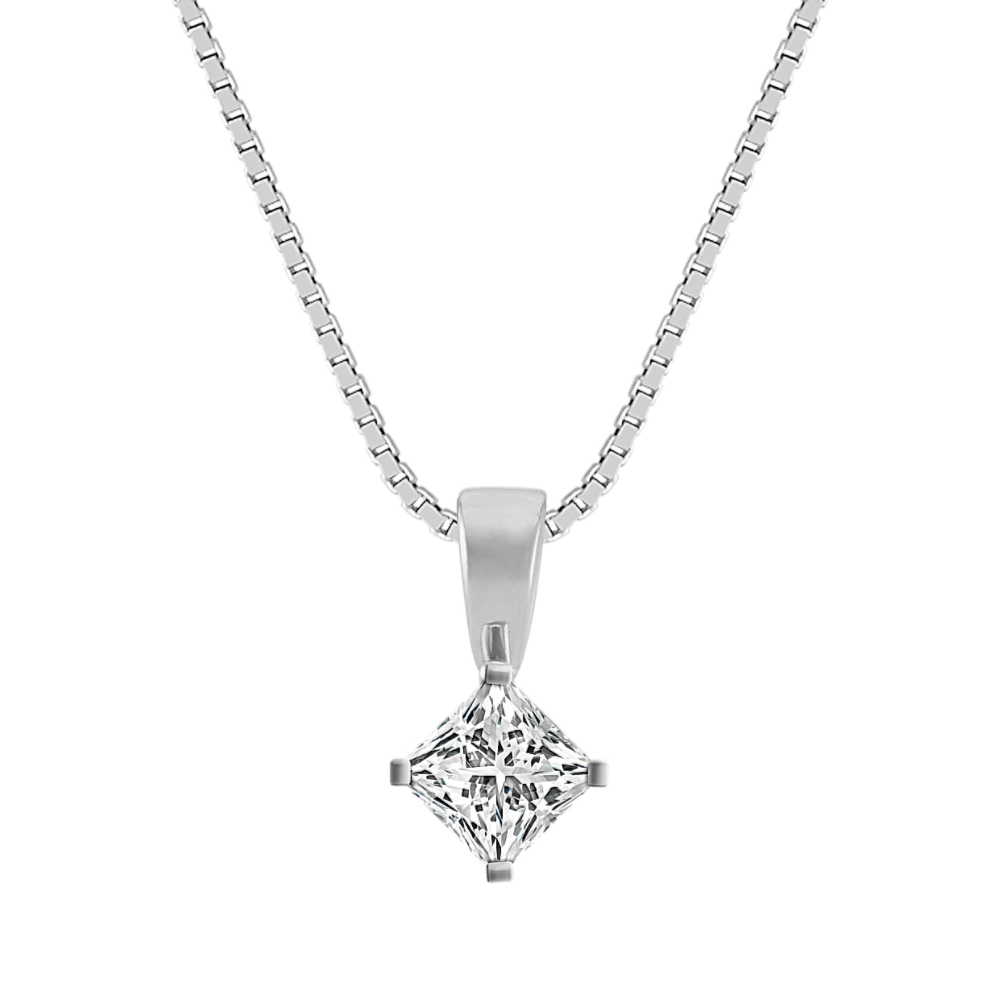 14k White Gold Pendant for .50 ct. Princess Cut Gemstone (18 in)