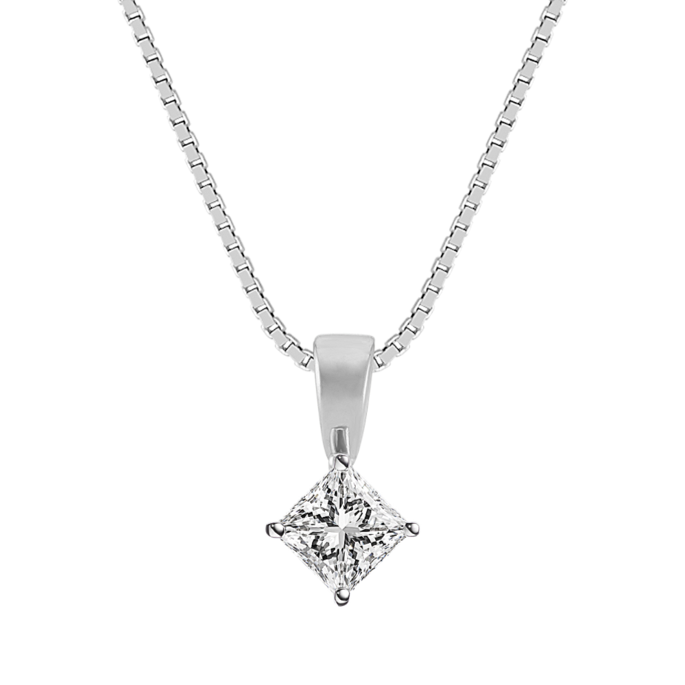 14k White Gold Pendant for .50 ct. Princess Cut Gemstone (18'')