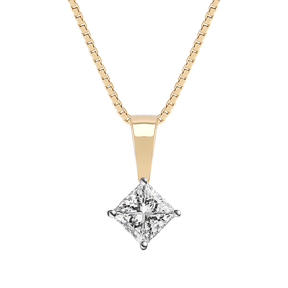 14k Yellow Gold Pendant for Princess Cut Gemstone (18'')