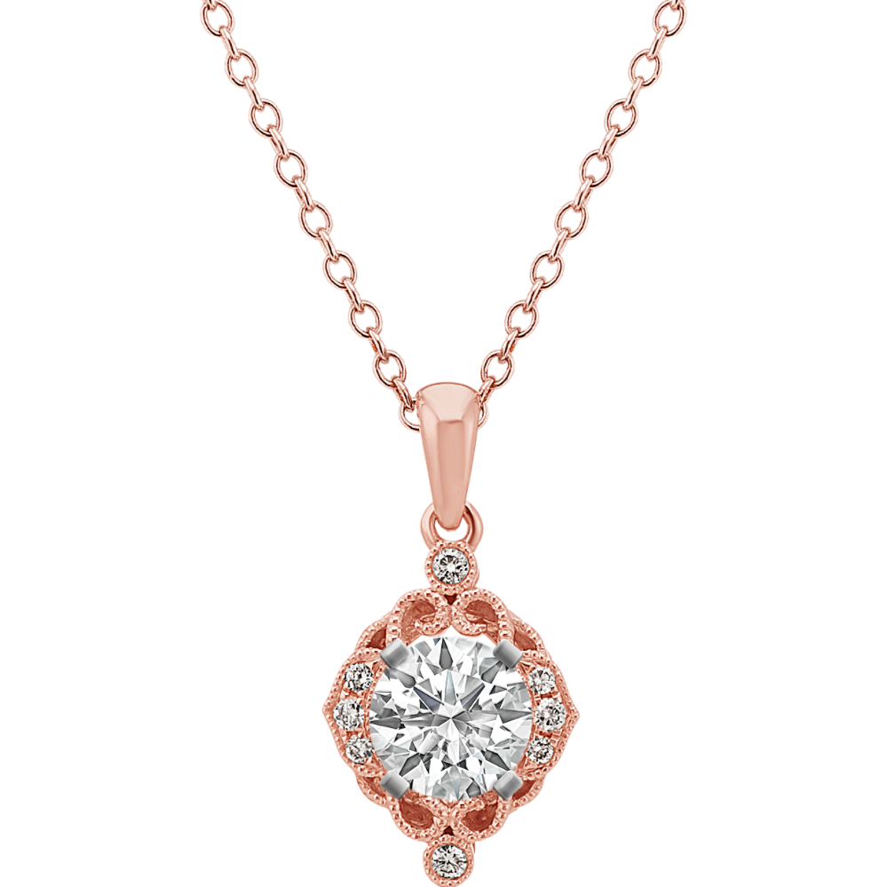 Vintage Diamond Pendant in 14k Rose Gold 22 in