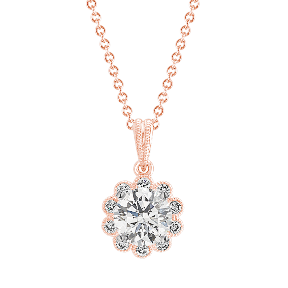 14k Rose Gold Vintage Diamond Halo Pendant (22'')