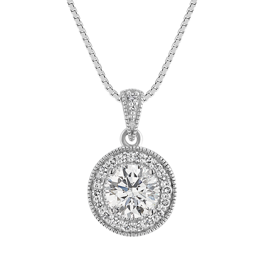 Diamond Halo Pendant for Round Gemstone (18'')