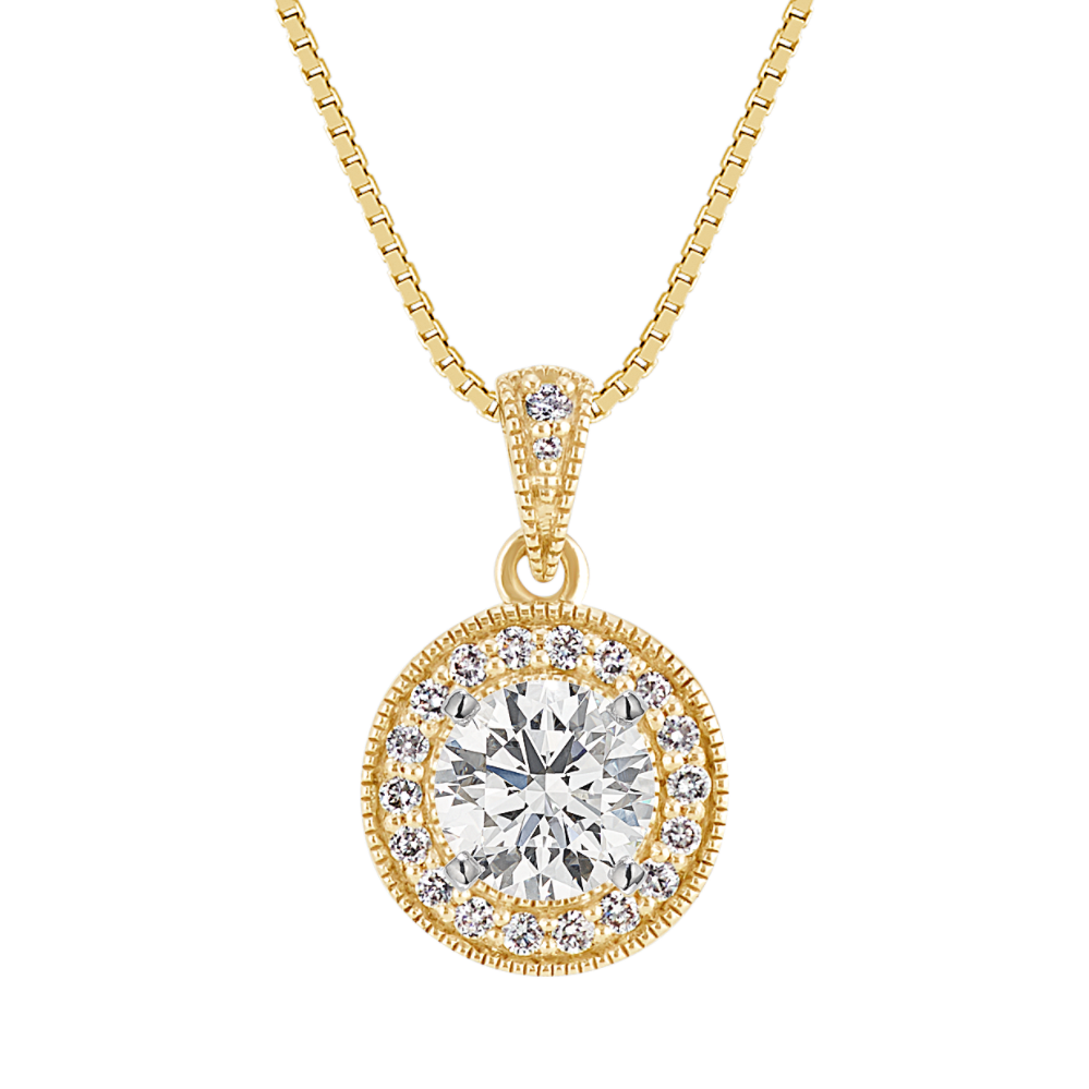 Diamond Halo Pendant for Round Gemstone (18'')