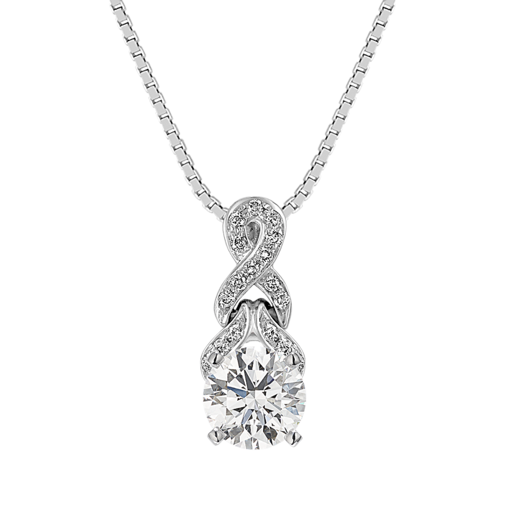 Round Diamond Twist Pendant in 14k White Gold (18 in) Shane Co.