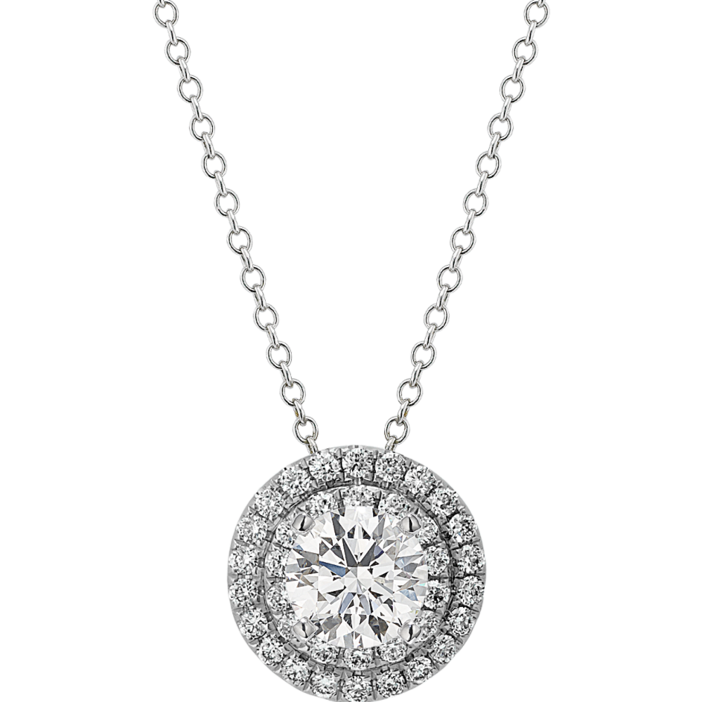 Round Diamond Double Halo Pendant (22'')