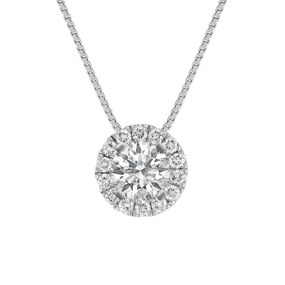 Round Natural Diamond Halo Pendant with Pave-Setting (18 in)