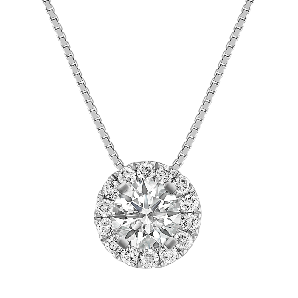 Round Diamond Halo Pendant with Pave-Setting (18 in)