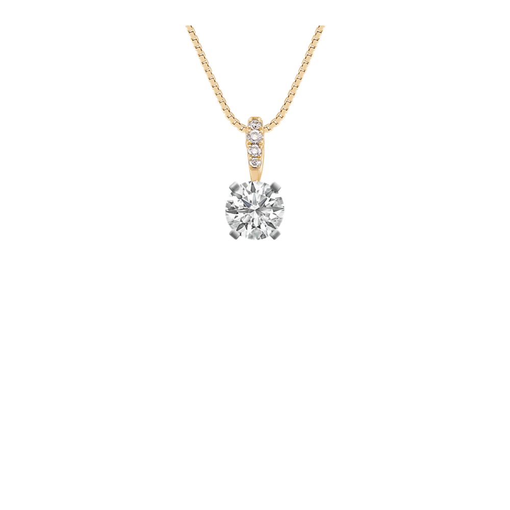 Round Natural Diamond Pendant in 14k Yellow Gold (18 in)