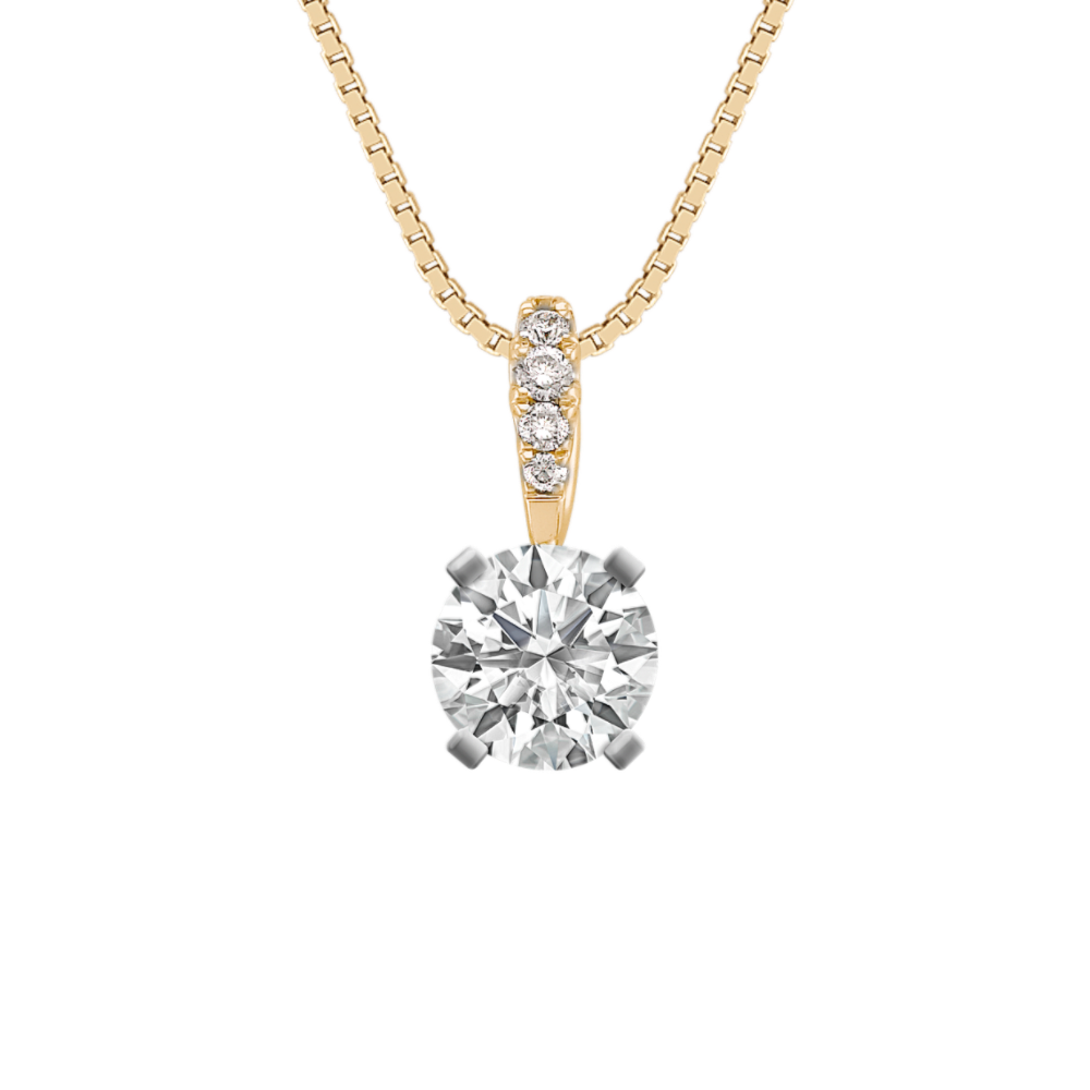 Round Natural Diamond Pendant in 14k Yellow Gold (18 in)