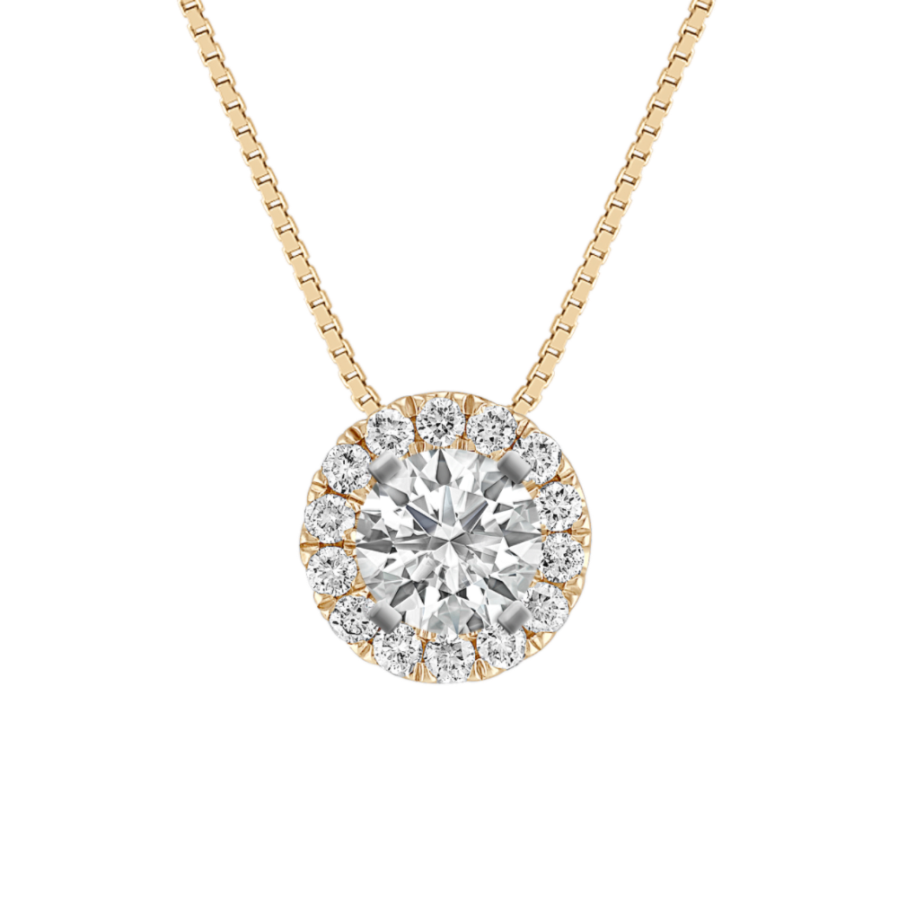 Natural Diamond Halo Pendant with Pave-Setting (18 in)