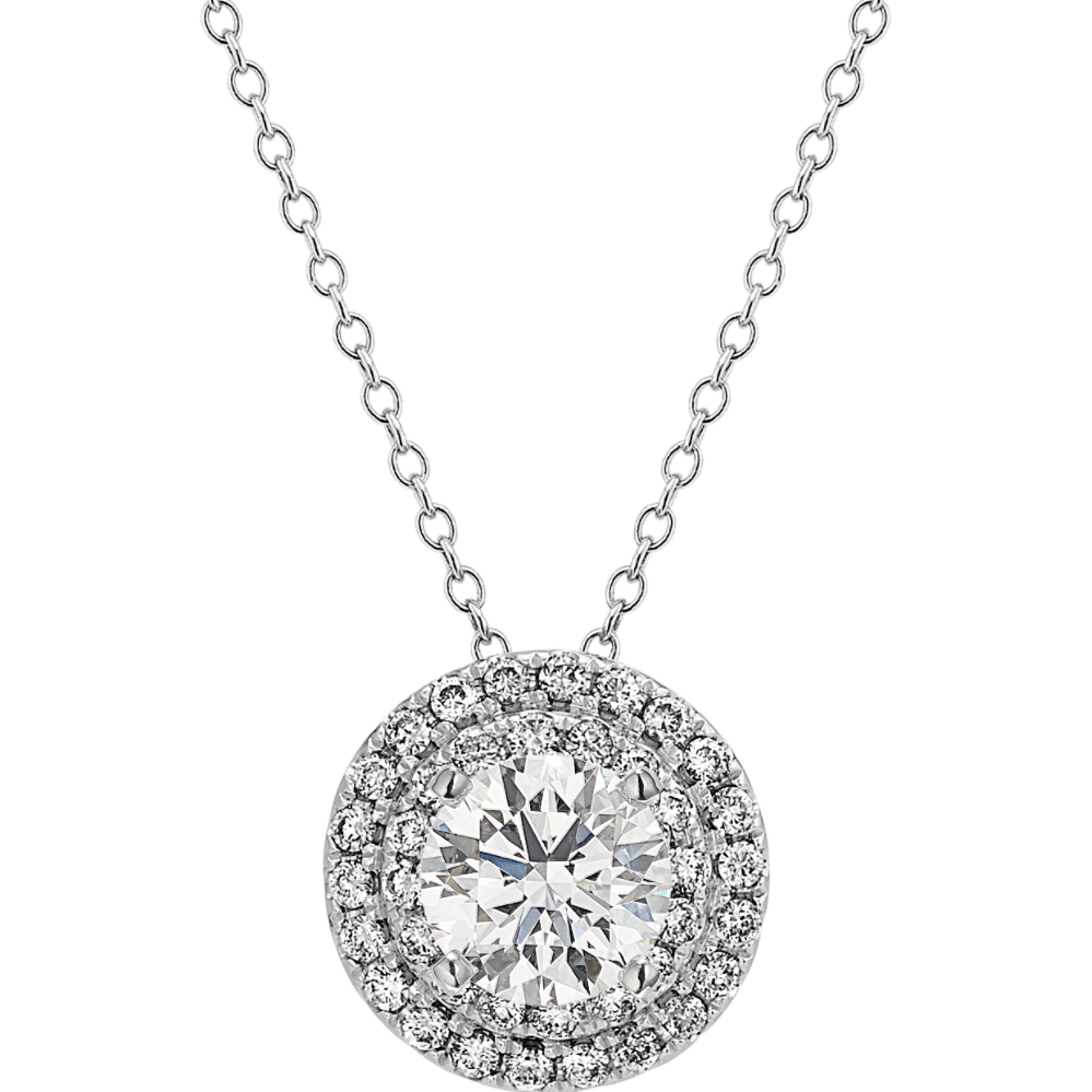 Diamond Halo Pendant in 14k White Gold (22'')