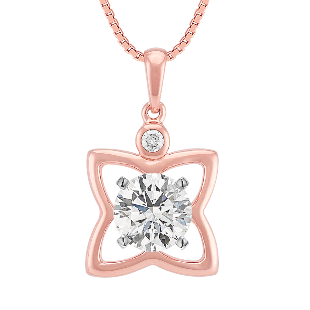 Flower Diamond Pendant for Square Cut Gemstone in 14k Rose Gold (22'')
