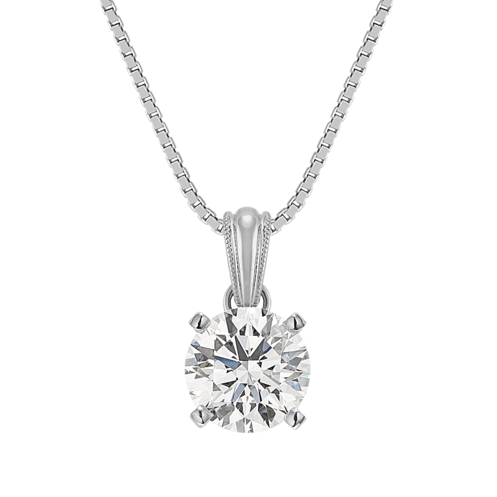 14k White Gold Solitaire Milgrain Pendant (18'')