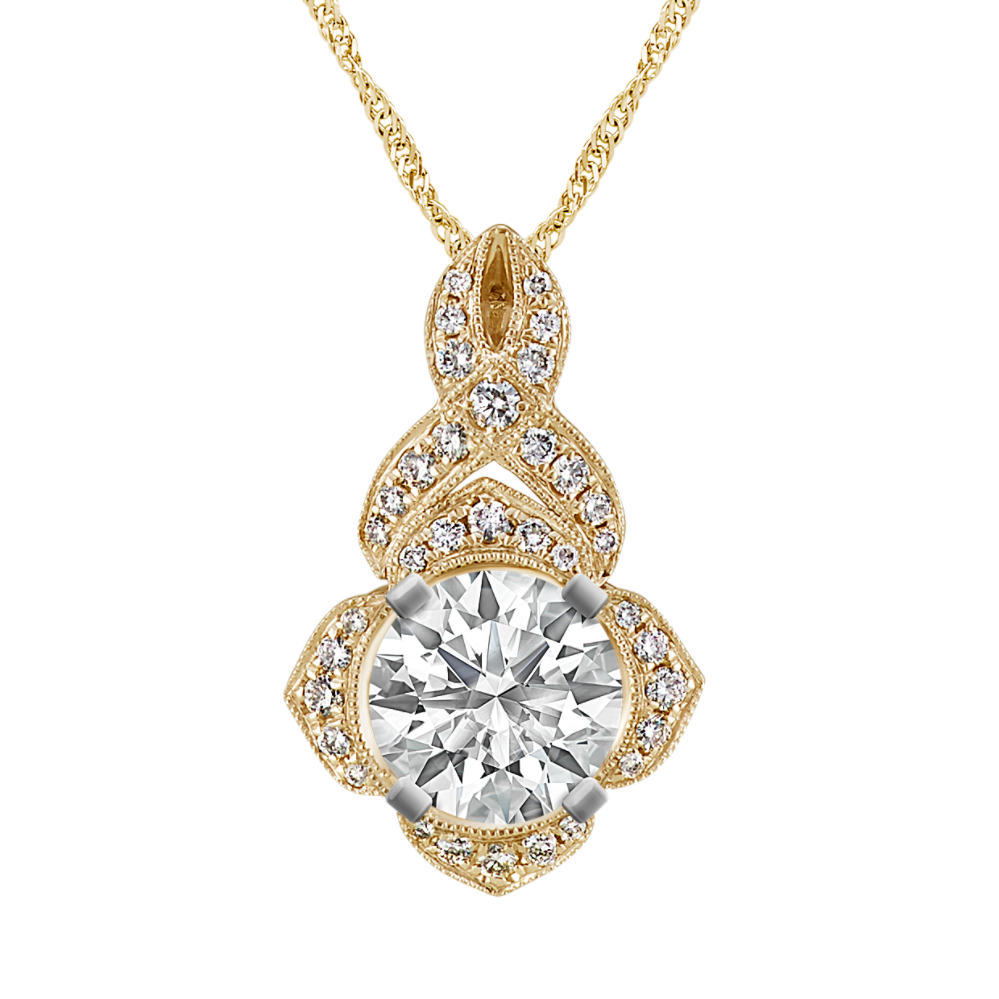 Swirl Diamond Pendant for Round Gemstone in 14k Yellow Gold (18 in)