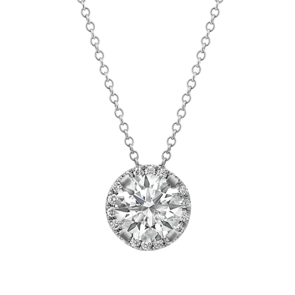 Natural Diamond Halo Pendant for Round Gemstone (22 in)