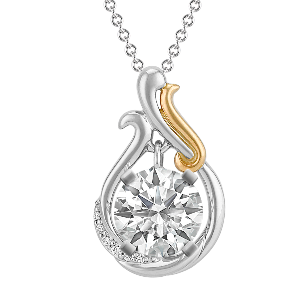 Diamond Accented Pendant in 14k Two-Tone Gold for Round Gemstone (22 in)