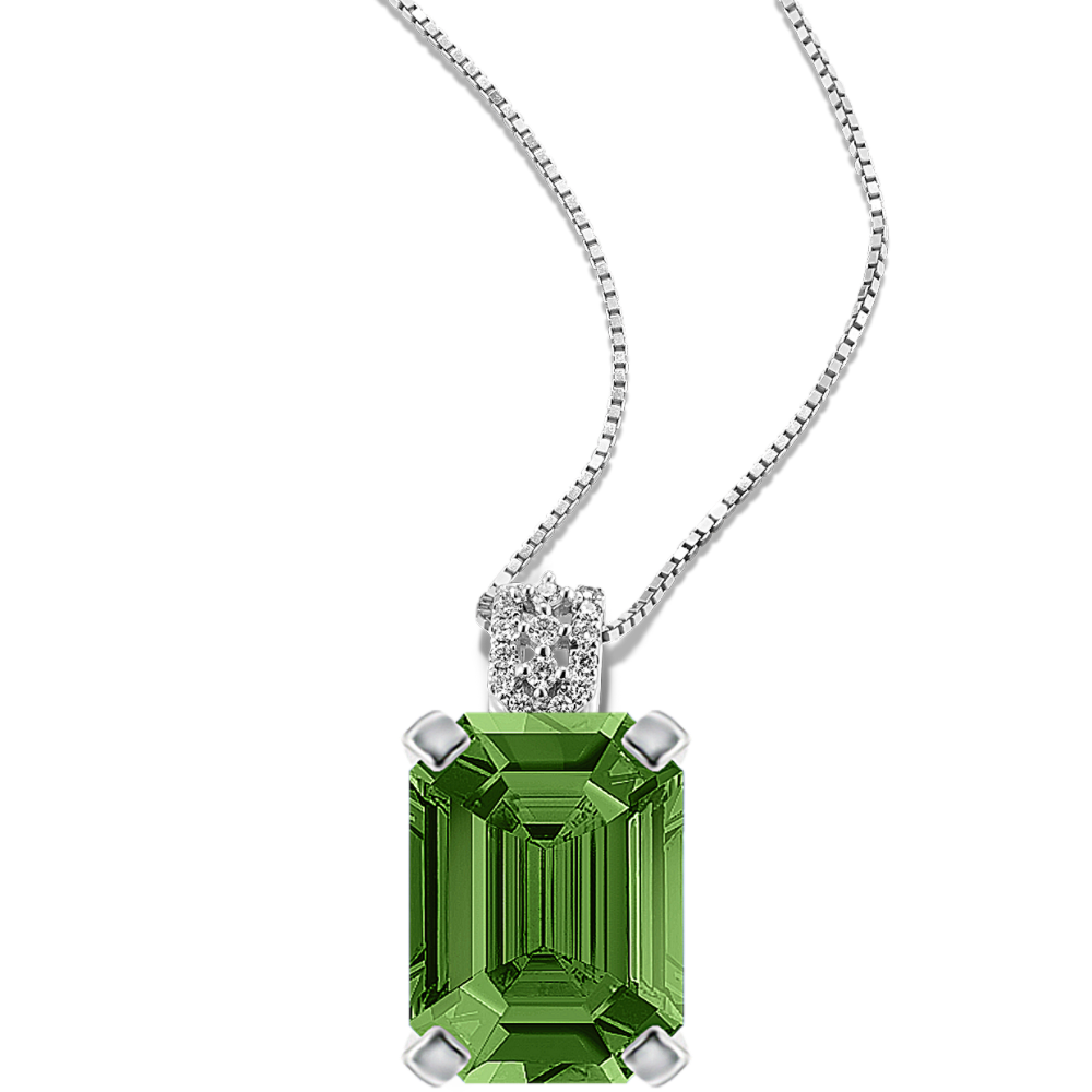 8.96 mm Green Natural Sapphire Necklace in White Gold