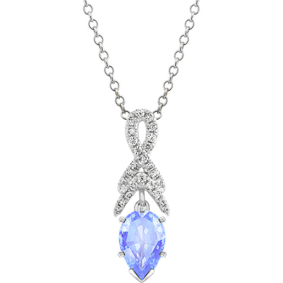 Infinity Dangle Diamond Pendant (18 in) with Pear Ice Blue Sapphire