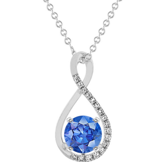 Diamond Accented Infinity Pendant (18 in) with Round Kentucky Blue Sapphire