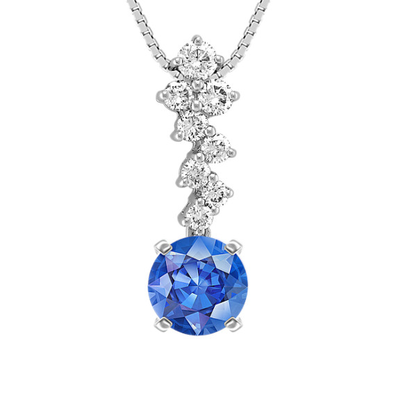 Round Diamond Pendant (18 in) with Round Kentucky Blue Sapphire