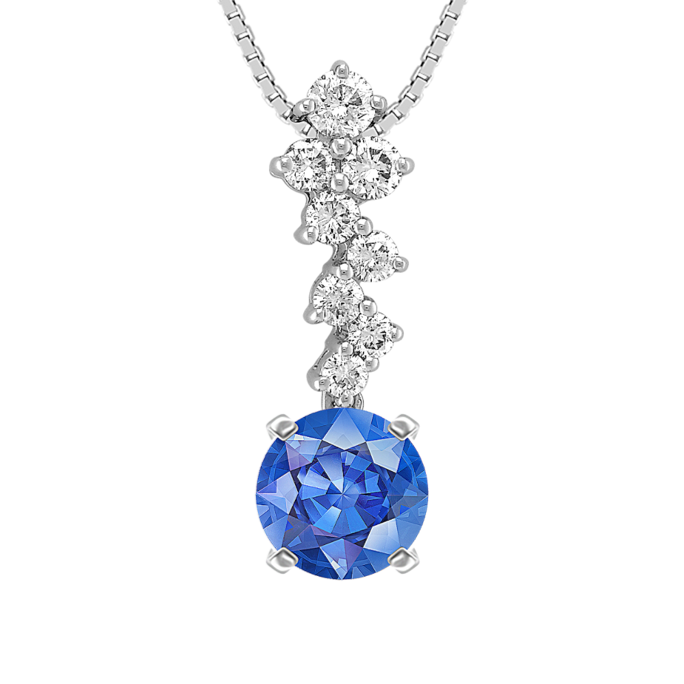 6.09 mm Kentucky Blue Natural Sapphire Necklace in White Gold