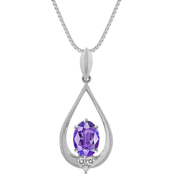Diamond Accent Pendant in 14K White Gold (18 in) with Oval Lavender Sapphire